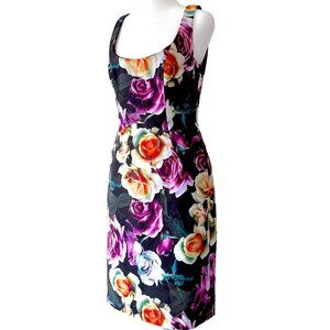 Nicole Miller Fitted Cocktail Dress – Dark Floral, Size 8, 50’s Vibe